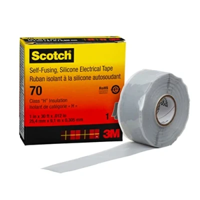 Imagen de 3M 80611438617 Scotch 70 Cinta Eléctrica de Silicona Autosoldable, 25 mm x 9 m, 1 Rollo, Gris