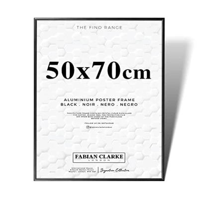 Imagen de Marco de fotos fino aluminio negro 50 x 70 cm para pósteres cm, con parte frontal plexiglás mayor seguridad, color mate colgar en la pared retrato o paisaje, ideal