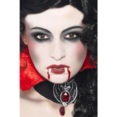 Imagen de Smiffys Set de maquillaje vampiro, con colmillos, esponja, pintura para la cara y sangre en un tubo