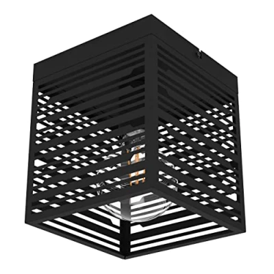 Imagen de Eglo lámpara de techo Piedritas, luminaria cuadrada acero en negro, iluminador para sala metal al ras, luz con casquillo E27, 18 x cm