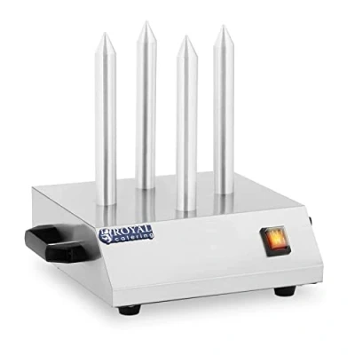 Imagen de Royal Catering Máquina de Perritos Calientes Hot Dog Machine para Panecillos con 4 Pinchos RCHW 200 (200 W, 230 V, Acero inoxidable, Temperatura max. 145 C)