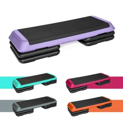 Imagen de TREXO Aerobic Step para Ejercicios Cardio Fitness Altura Ajustable 10 15 20 cm Superficie Grande 109 x 41 Materiales Duraderos de Alta Calidad Entrenamiento Hasta 250 kg MORADO