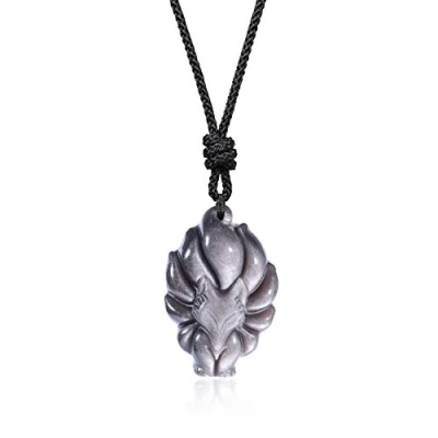 Imagen de COAI Collar con Colgante Zorro de Nueve Colas Obsidiana Plateada para Hombre y Mujer