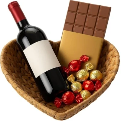 Imagen de khevga Cesta de regalo boda en forma corazón vacía mimbre (1)