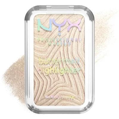 Imagen de NYX Professional Makeup Buttermelt Highlighter, Iluminador en Polvo, Fórmula Resistente a Transferencias con Manteca de Mango, Karité y Almendra para un Glow Radiante, 12 Horas, Bright Butta