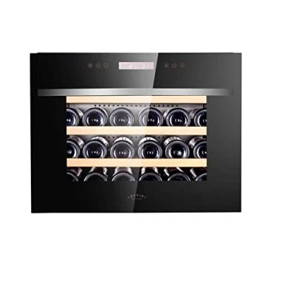 Imagen de Vinoteca integrable LuzVini LV22 2 zonas. Puerta de diseño completamente cristal, 22 botellas, 41dB, 60 cm ancho y 3 estantes deslizantes madera haya