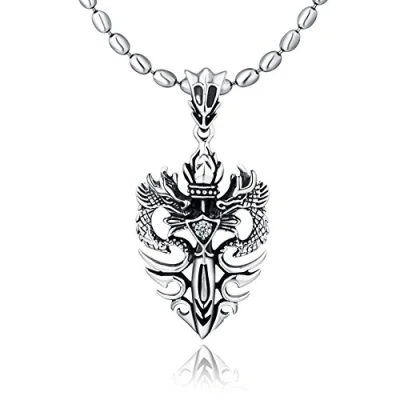 Imagen de DonDon Collar de Acero Inoxidable 50 cm con Colgante dragón en Bolsa Terciopelo Color Negro