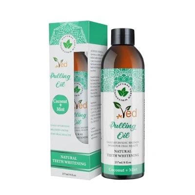 Imagen de Ved aceite de coco para blanquear los dientes, enjuague bucal con raspador lengua, natural aliento fresco, dientes y encías más sanos, sin alcohol, 237 ml
