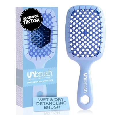 Imagen de FHI Heat UNbrush cepillo desenredante para todo tipo de cabello húmedo o seco sin dolor, cerdas antiestáticas DuoFlex, mango ligero, ventilado, color azul