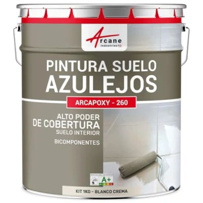 Imagen de ARCANE INDUSTRIES Pintura para Suelo de Baldosas Resina epoxi Arcapoxy 1 kg (hasta 5 m² en 2 capas) RAL 9001 Blanco Crema