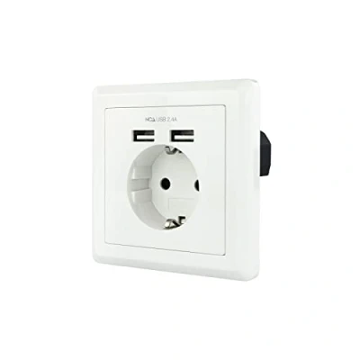 Imagen de BASE ENCHUFE PARED NANO CABLE TOMA SCHUKO 2xUSB MAX.2.4A BLANCA