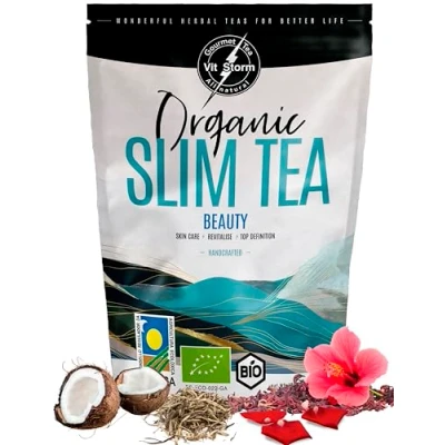 Imagen de Slim Tea Beauty Detox Depurativo Adelgazante, Drenante y Diurético, Infusiones de Té Blanco, Tulsi, Papaya, Piña Pétalos Rosa 100% Orgánico, Fuente Vitaminas Antioxidantes