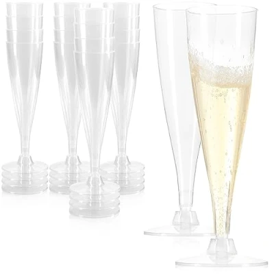 Imagen de COM FOUR® Copas de champán reutilizables 16x plástico transparentes y apilables para fiestas.