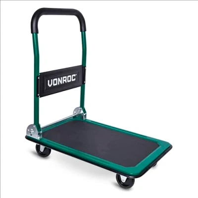 Imagen de VONROC Carro Plataforma Plegable Carga Máx. de 150 kg. Bandeja 47 x 73 cm. Ruedas giratorias