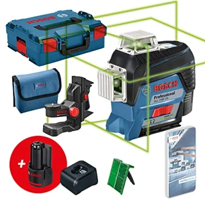 Imagen de Bosch Professional 12V System nivel láser GLL 3 80 CG (2 baterías de 12 V, cargador, verde, función aplicación, soporte, alcance: hasta 30 m, en L BOXX) Amazon Exclusive Set