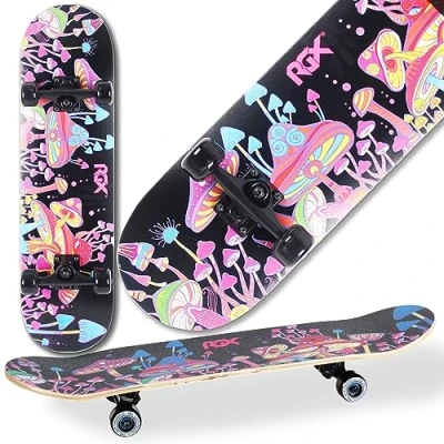 Imagen de WeLLIFE Monopatín Completo Skateboard para Principiantes Monopatines Niños Jóvenes y Adultos Patinetas de Madera 80x20 cm 9 Capas Arce Doble Patada Cóncava Rodamientos Abec 7 Diseño en Lija