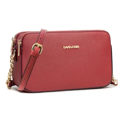Imagen de DAVID Jones Bolso bandolera para mujer Funda teléfono móvil de piel sintética rígida Necesidad cadenas llevar al hombro Bolsa 3 compartimentos bolsillos Fiesta compras en