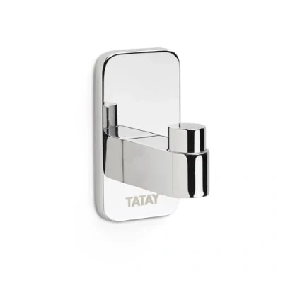 Imagen de TATAY Colgador de baño Individual para la Toalla Slim, Gancho Pared, en Acero Inoxidable, Doble Sistema Fijación con Tornillos o Glu Fix. Medidas 3,5 x 4,5 6,5 cm