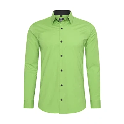 Imagen de Rusty Neal camisa de hombre corte ajustado manga larga elástica en contraste negocios ocio, verde, M