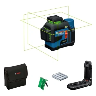 Imagen de Nivel láser GLL 12V 100 33 CG de Bosch Professional (tres láseres verdes 360, m alcance (radio) con receptor, Levelling Remote, IP 65, LB 10, 4 x 1,5 V LR6 (AA), adaptador AA1, funda)