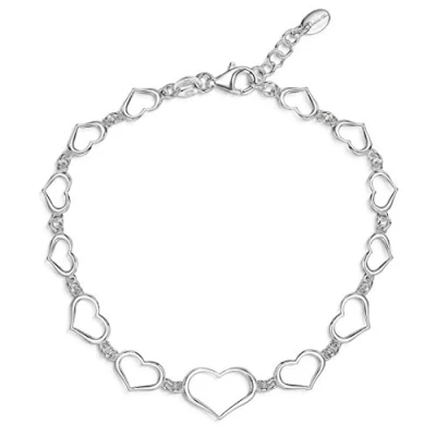 Imagen de Amberta Pulsera Ajustable en Plata de Ley 925 para Mujer: Corazones