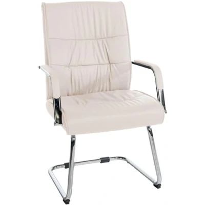 Imagen de Silla Estilo Cantilever Sievert Tapizada En Cuero Sintético I De Conferencias con Reposabrazos Oficina Sin Ruedas IColor:, Color:Crema