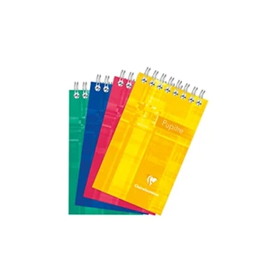 Imagen de Clairefontaine 8552C Un bloc pupitre à spirale en tête 120 pages détachables 7,5x12,7 cm 90g petits carreaux, couverture carte pelliculée couleur aléatoire
