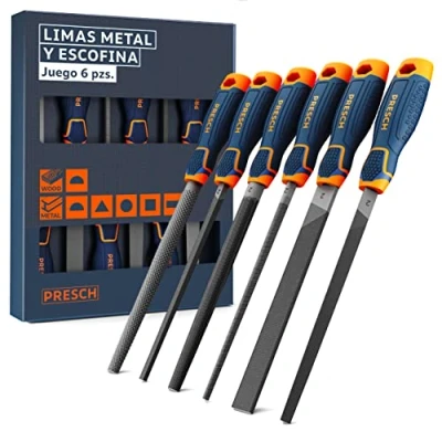 Imagen de Presch Juego de limas para metal y madera 6 piezas incl. escofina media caña, lima plana muñón, redonda, triangular cuadrada