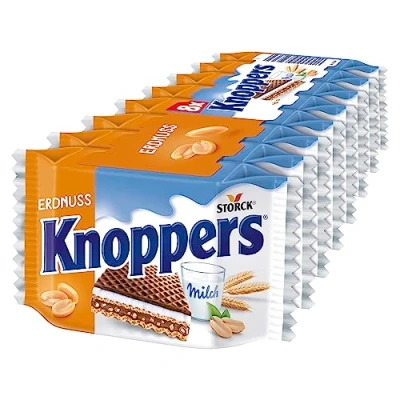 Imagen de Knoppers Cacahuete 1 x 200 g Gofres rellenos con crema de cacahuete, trozos maní salados y deliciosa leche