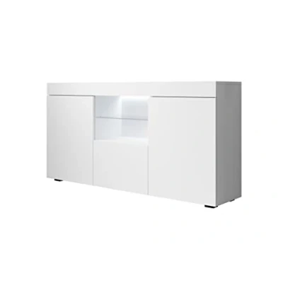 Imagen de MB Muebles Bonitos Aparador Salón Comedor Moderno Ancho 135cm x Alto 73 cm Profundo 34 Mueble de Melamina Mate con luz LED Color Blanco Modelo Sefora
