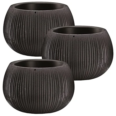 Imagen de 3x Prosperplast BETON BOWL de plástico CON depósito en color Cemento negro, 13,6 (alto) x 18 (ancho) (profundo) cms