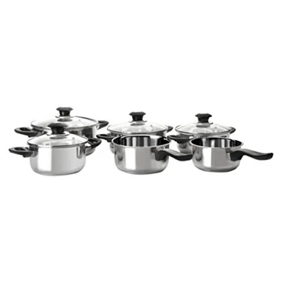 Imagen de IBILI Set de bateria cocina 6 piezas, Acero inoxidable, Con tapa cristal, Apta para induccion