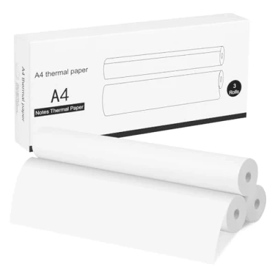 Imagen de Papel Térmico A4 para Impresora Portátil A4, GuKKK 3 Rollos Papeles de 210 x 297 mm, Secado Rápido, Recarga Impresión, el Hogar,la Oficina y la Escuela