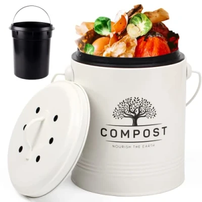 Imagen de Perfnique Cubo de Compost Cocina, contenedor para encimera 1.3 galones con Tapa, Interior Incluye Forro y Filtro Carbono, pequeño