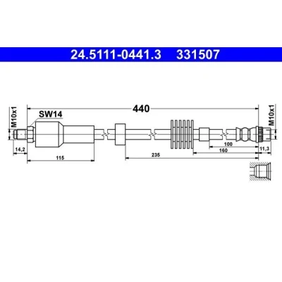 Imagen de ATE 24.5111 0441.3 Latiguillos de Freno 440 M10x1 CITROËN: C4 II Hatchback