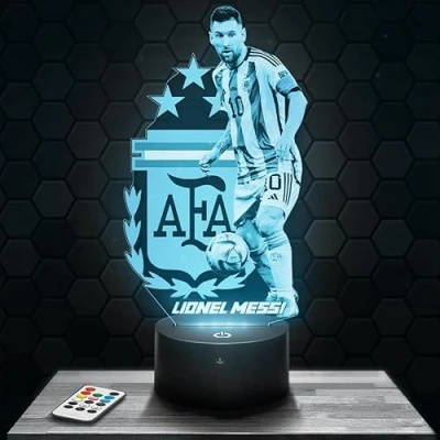 Imagen de lámpara de mesilla noche, luz nocturna táctil L.Messi Argentine LED ilusión 3D, idea regalo para niños y niñas, Navidad, noche o adultos. TOP