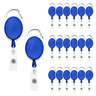 Imagen de Fushing 20 Piezas RetráCtil MosquetóN de Carrete，Soporte Insignia con Nylon CordóN Extensible para Soporte Tarjeta Id（Azul）
