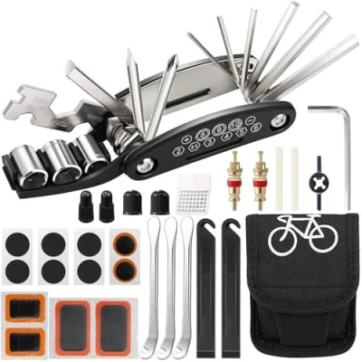 Imagen de Eckerdromk Kit Repara Pinchazos Bicicleta, 16 en 1 de Herramientas Bici, Reparación Bicicleta Mini Herramienta Bici Multifunción Portátil