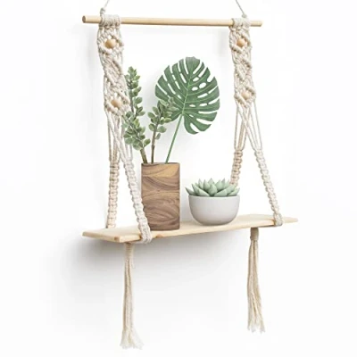 Imagen de Afuly Estanteria Pared Baldas Madera Boho Estante 1 Niveles Macramé Sala Cuarto de Baño Hogar Decoración