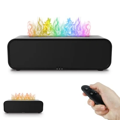 Imagen de Wula Difusor Aceites Esenciales Flame, Humidificador con 7 Colores de Luces LED, Control Remoto y Temporizador, Apagado Automático Sin Agua