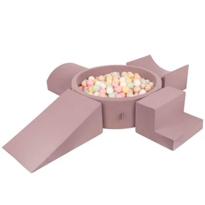 Imagen de KiddyMoon Parque Infantil De Espuma con Rodondo Piscina Bolas (300 Bolas) + Version 2 para Niños, Brecina: Beige Pastel/Amarillo Pastel/Blanco/Menta/Rosa Claro