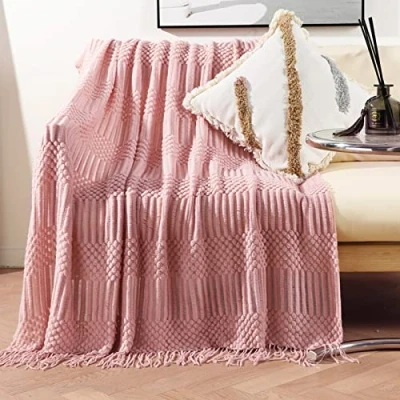 Imagen de LumiSyne Manta De Punto con Flecos Color Sólido Hubble Burbuja Comoda Suave Cubresofa Cubrecama Decorativa para Sofá Cama 230x130cm
