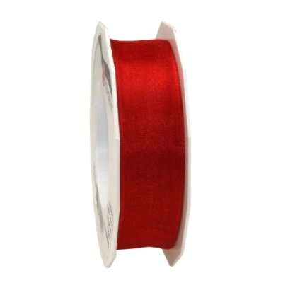 Imagen de C.E. Pattberg Präsent 4 Seasons Rollo de lazo con alambre (organza, 25 mm x m), color rojo