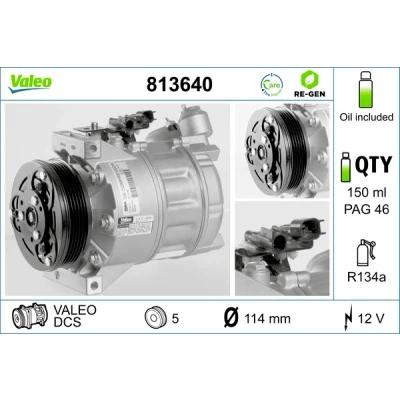 Imagen de VALEO 813640 compresor de Aire Acondicionado DCS 12 PAG 46 R 134 a con aceite REFERENCIA RENOVADA VOLVO: XC60 I, S80 II