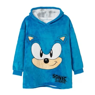 Imagen de Sonic Boys&#039; Blue Fleece Hooded Blanket Prepárate para Correr con Esta Sudadera Azul Niños es Perfecta Mantenerte Cálido, Cómodo y Aventurero en Días Frescos Noches Acogedoras.