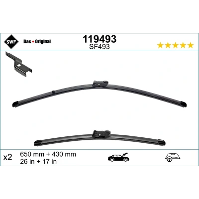 Imagen de Limpiaparabrisas Swf 119493 delante Escobilla con hoja plana PEUGEOT: 508 II, II SW, CUPRA: Formentor SUV, BMW: 2 Active Tourer