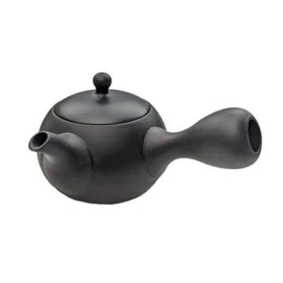 Imagen de Kyusu tetera japonesa con asa lateral para té verde, cerámica negra 200 ml de tokoname, colador integrado, asiática una sola mano