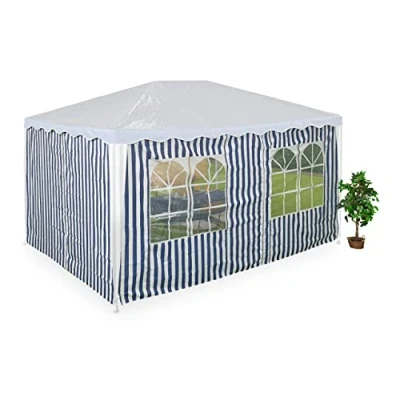 Imagen de Relaxdays Laterales Carpa 3x4m Set de 2, Impermeables, Cerramientos con Cierre Contacto, Poliéster, Azul y Blanco, 200 x 400 0.1 cm
