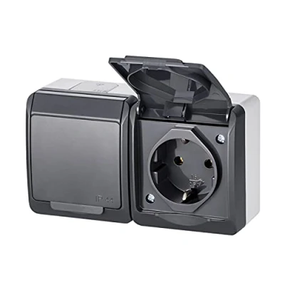 Imagen de Elektro PLAST IP44 Interruptor de pared para entornos húmedos (enchufe con 2 enchufes 0325 07), color antracita