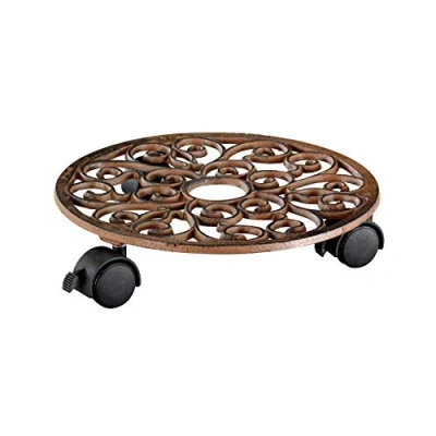 Imagen de Wagner Soporte con Ruedas para Plantas Antik Ø 29 x 6,5 cm I Carro y Flores Uso Exterior + Interior de Hierro Fundido, Cobre, 2 Frenos Capacidad Carga 50 kg 20092501